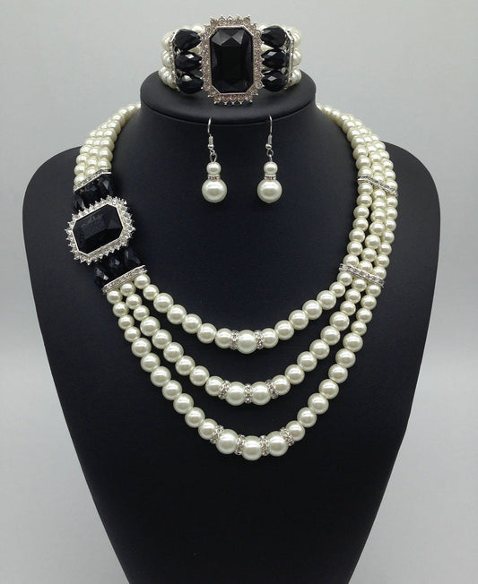 European Style WW Gemstone Bead Necklace and Earring Set