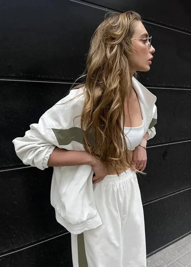 WW | Edge - Contrast Zip Jacket and Wide Leg Trousers Set