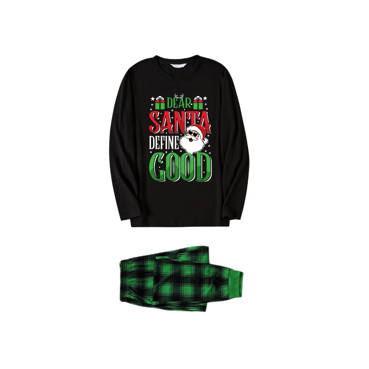 WW | "Dear Santa, define good" Slogan Printed Black and Green Plaid Family Pyjamas