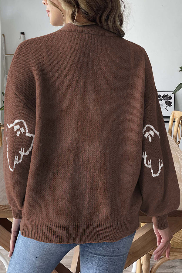 WW | Cozy Halloween ghost knit sweater with buttons