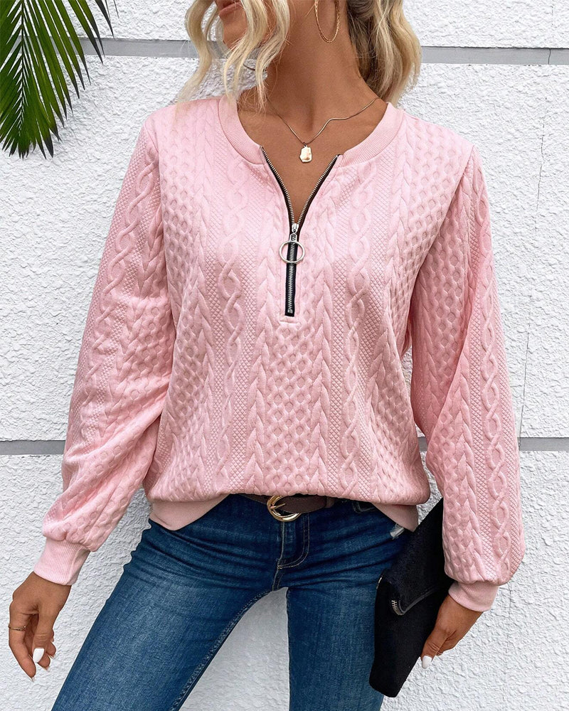 WW | Lässiges Einfarbiges Sweatshirt mit Langen Ärmeln und Reißverschluss