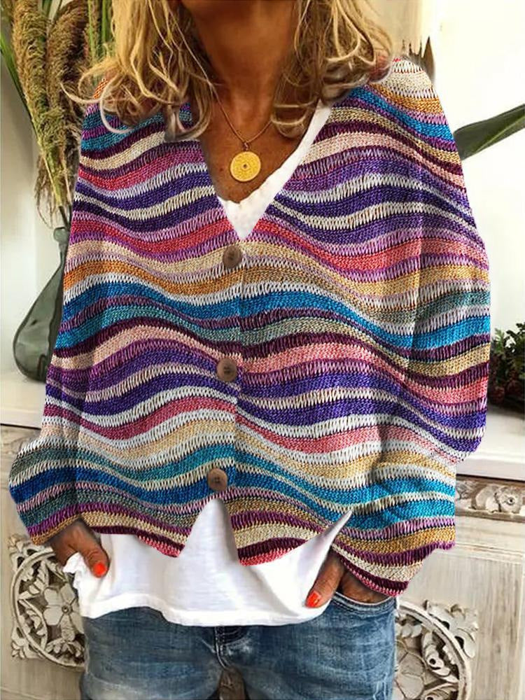 WW | Cardigan Loose Fit Knitted V-Neck Three Buttons Long Sleeve Casual