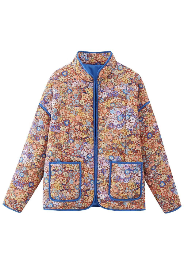 WW | Colorblock Große Tasche Stehkragen Steppjacke aus Baumwolle