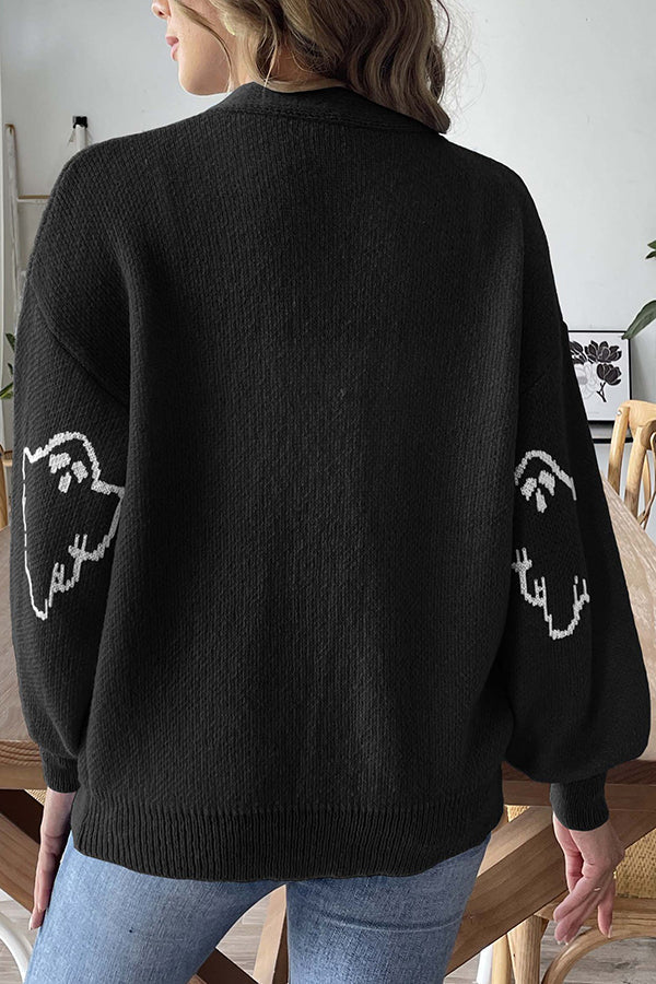 WW | Cozy Halloween ghost knit sweater with buttons