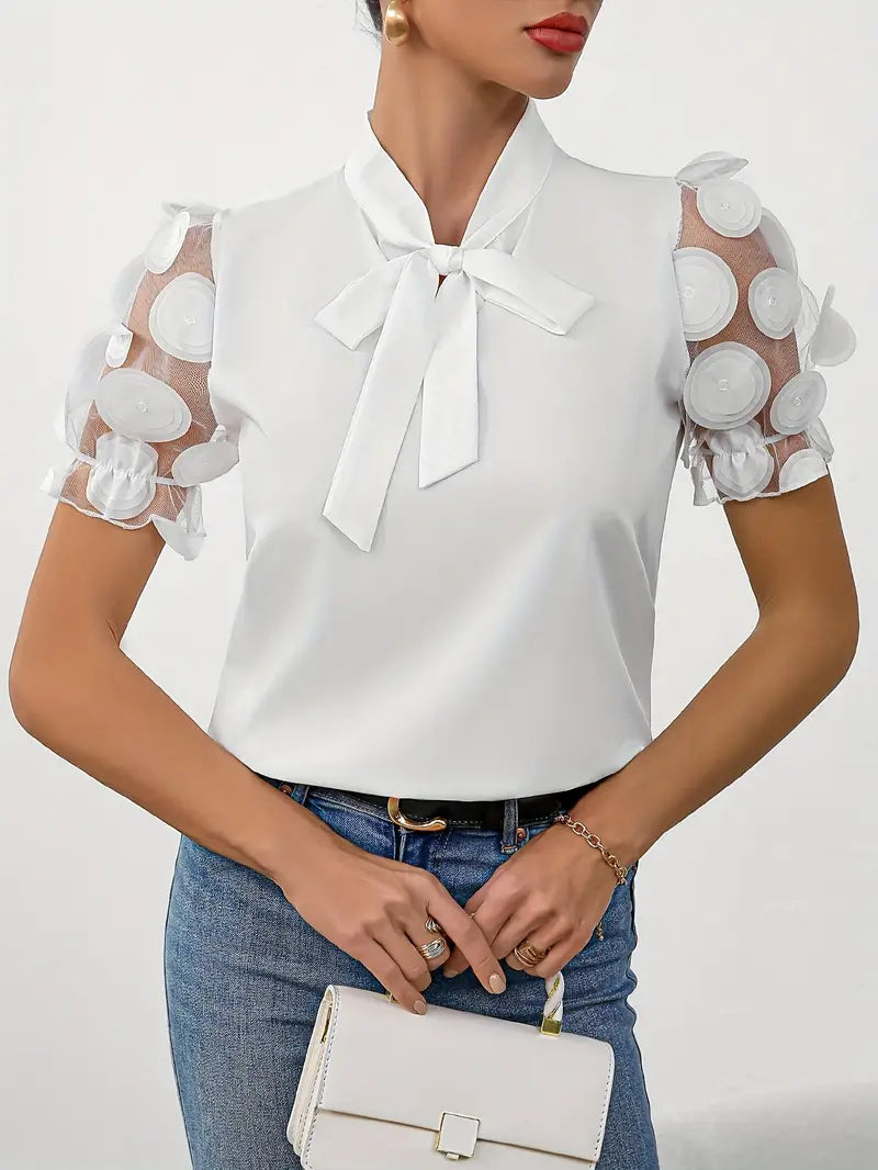 WW | Blouse with sheer puff sleeves
