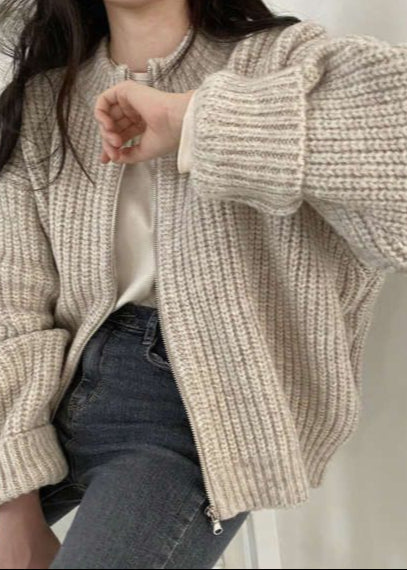 WW | Reißverschluss Chunky Strickcardigan - Oversized Rippstrickjacke