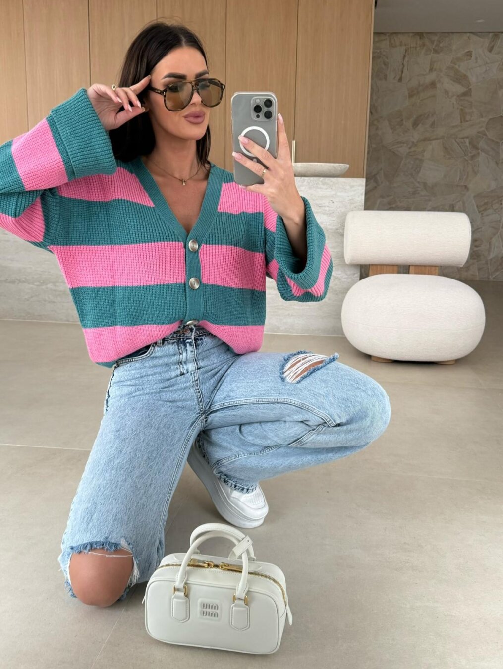 WW | Cozy, casual striped cardigan with a V-neck