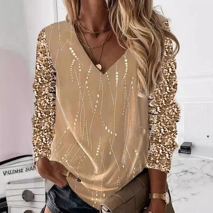 WW | Elegant V-Neck Shirt With Shimmering Sleeves