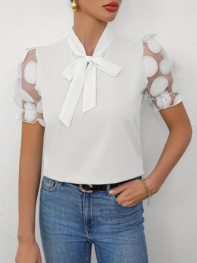 WW | Blouse with sheer puff sleeves