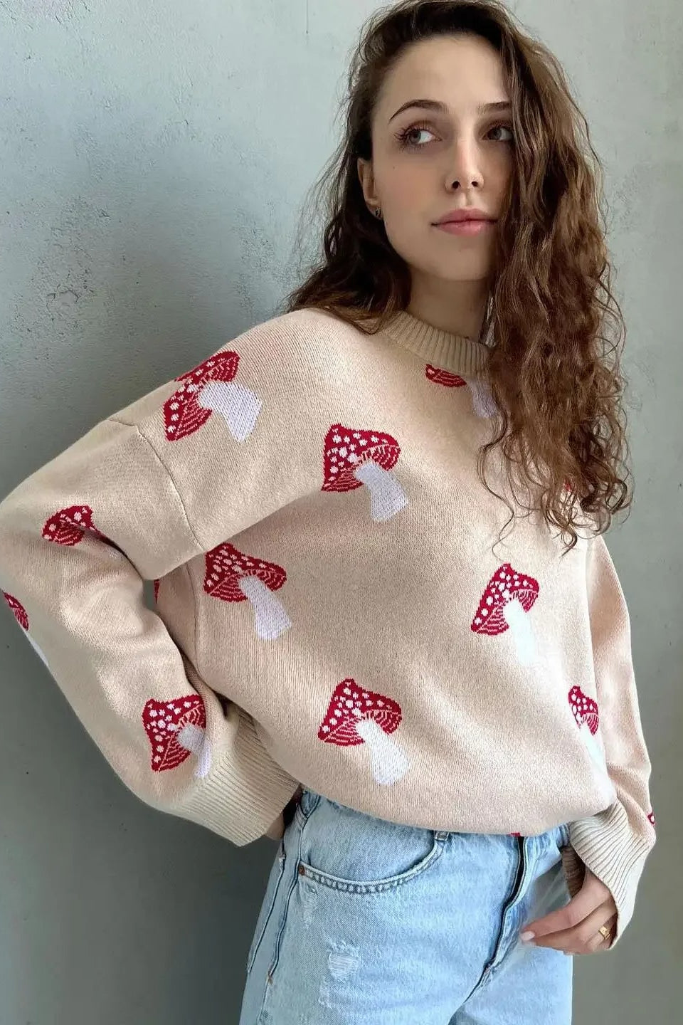 WW | Cozy Mushroom Jacquard Knit Sweater