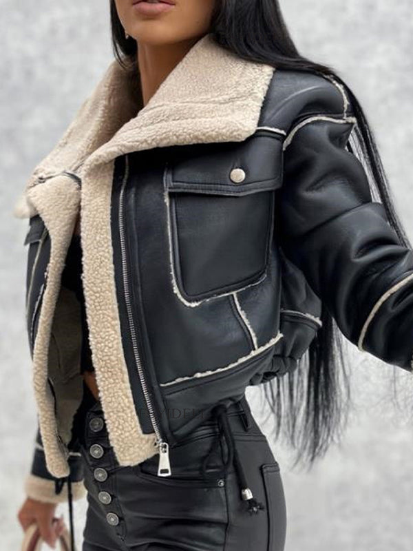 WW | Farbe Vintage Lammwoll Kurze Reißverschlussjacke