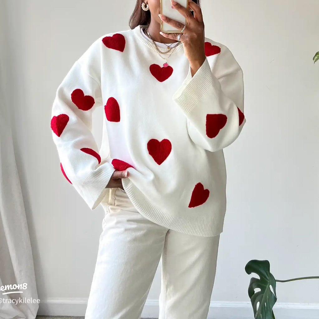 WW | Heart Print Knitted Sweater Casual Cozy Wear