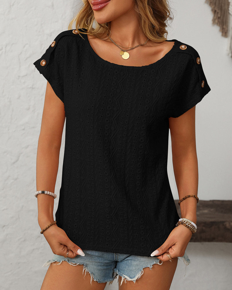 WW | Blouse Round Neck Button Neckline Short Sleeve