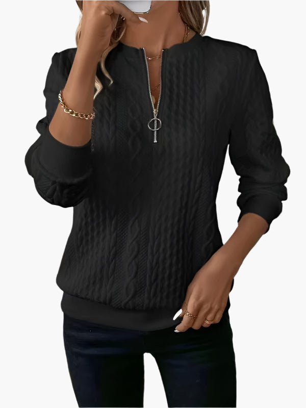 WW | Cable Knit Sweater with Zipper - Fashionable Casual Sweater for Autumn and Winter