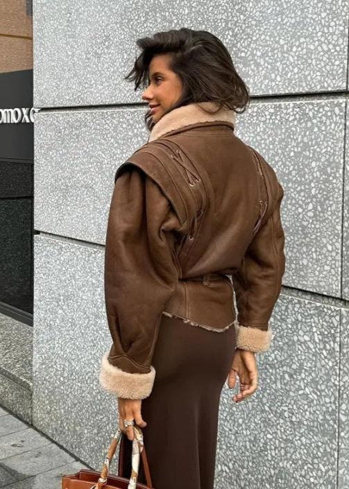 WW | Wildleder Wickeljacke mit Fellbesatz
