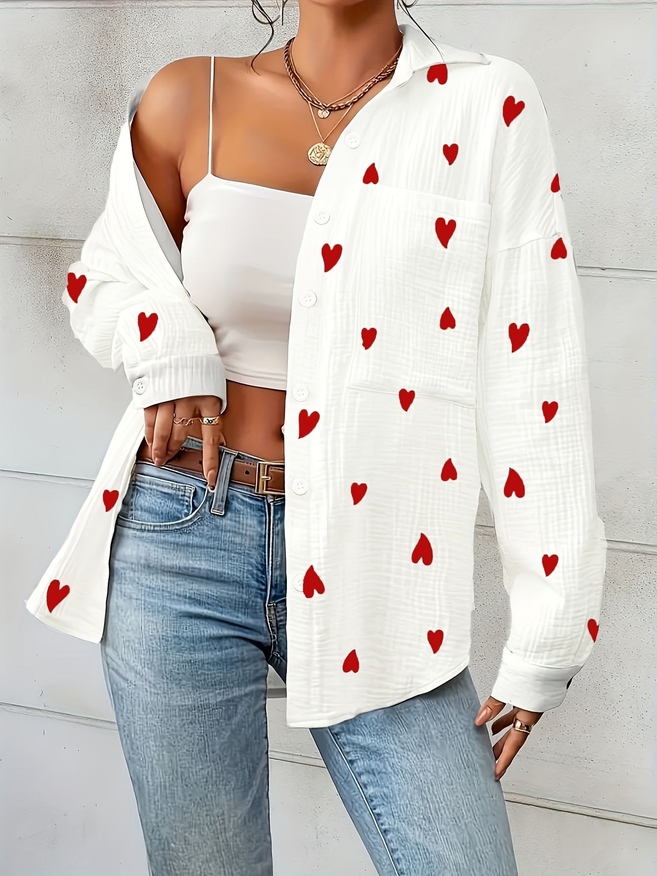WW | Women's Elegant Cotton Shirts with Long Sleeves in Hearts