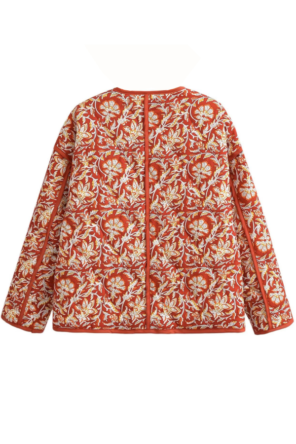 WW | Neck Floral Print Loose Quilted Cotton Jacket
