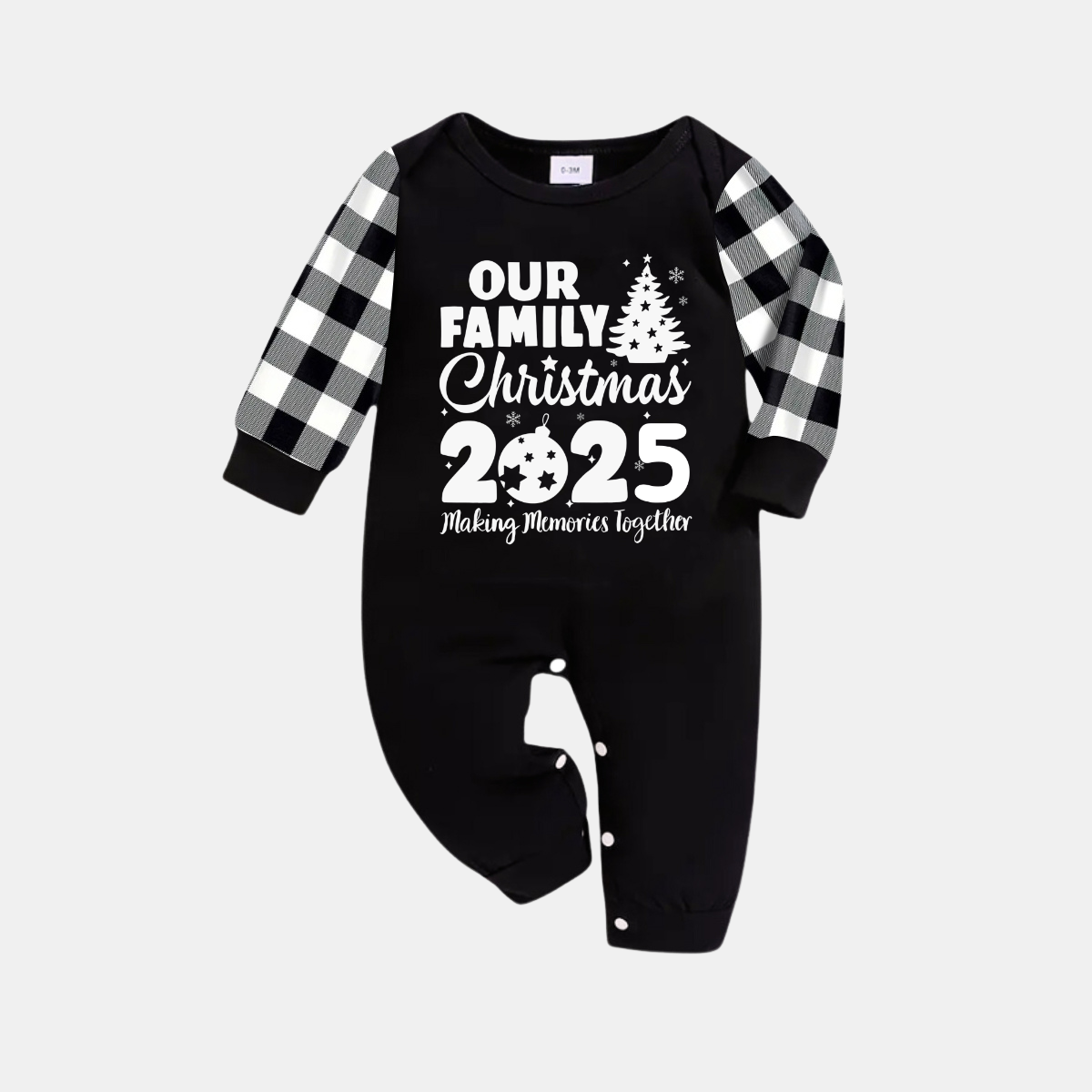 WW | Our Family Christmas 2025 'Shared Memories' Letter Print Black Long Sleeve Top with Black and White Checkered Pants Family Matching Pajamas