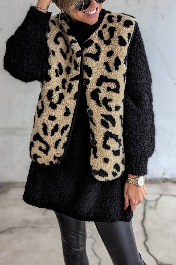 WW | Leopardenmuster Frontöffnung Lässige Herbst- und Winterweste Jacke
