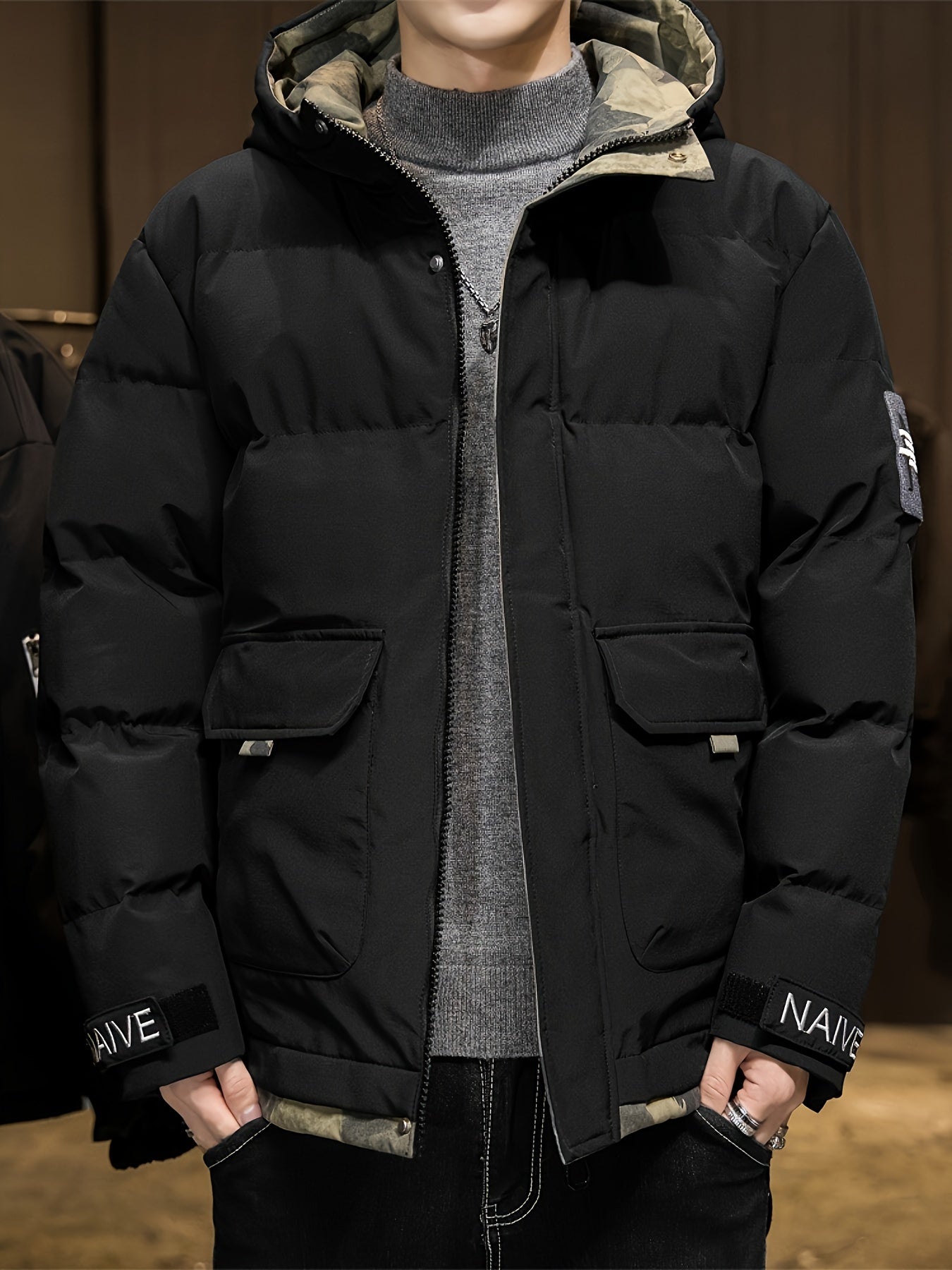 WW | Camouflage Hooded Winter Jacket for Men - Perfect for Outdoor Activities