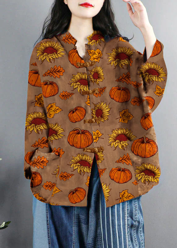 WW | Style Black Ghost Print Pockets Button Patchwork Cotton Coats Long Sleeve