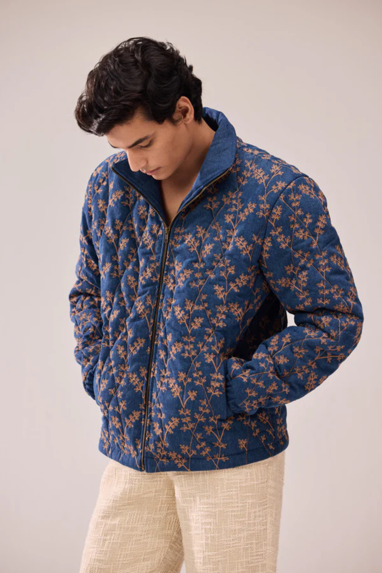 Hamzah | Embroidered Quilted Denim Jacket