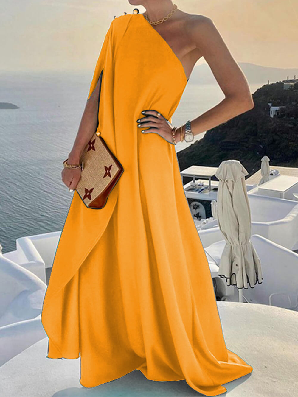 WW | Drapiertes Maxikleid mit einem Schulter für Damen
