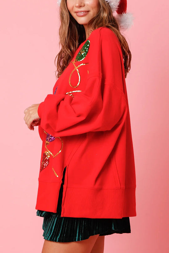 WW | Christmas Lights Sequin Slit Pullover Sweatshirt