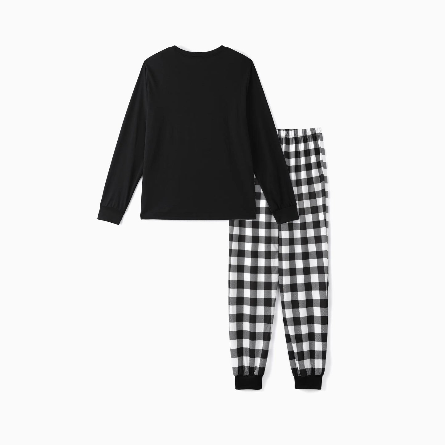 WW | Paar Schwarz und Weiß Karierte Weihnachts-Pyjama-Set mit Weihnachtsmann und Cartoon-Muster Druck