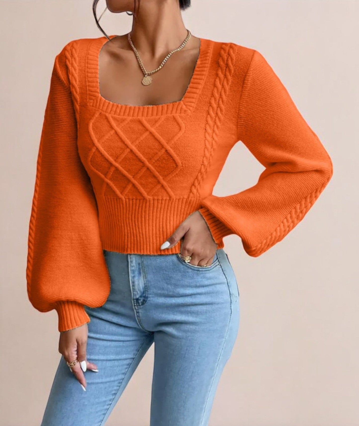 WW | Women's Sweater with Modern and Chic Rectangle Neckline