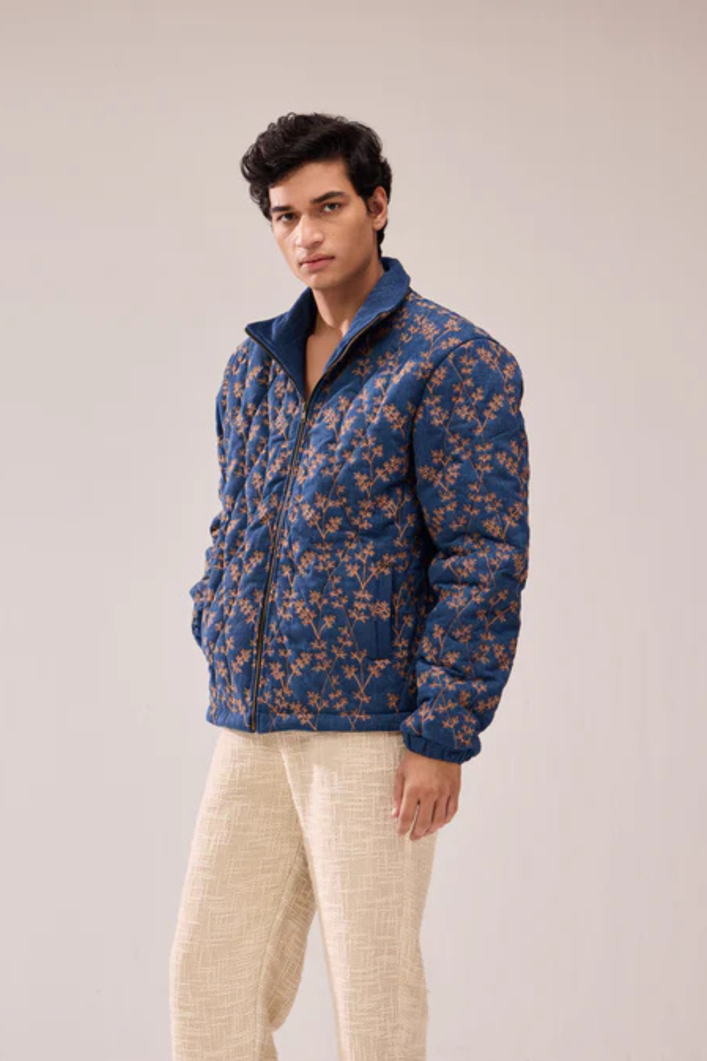 Hamzah | Embroidered Quilted Denim Jacket