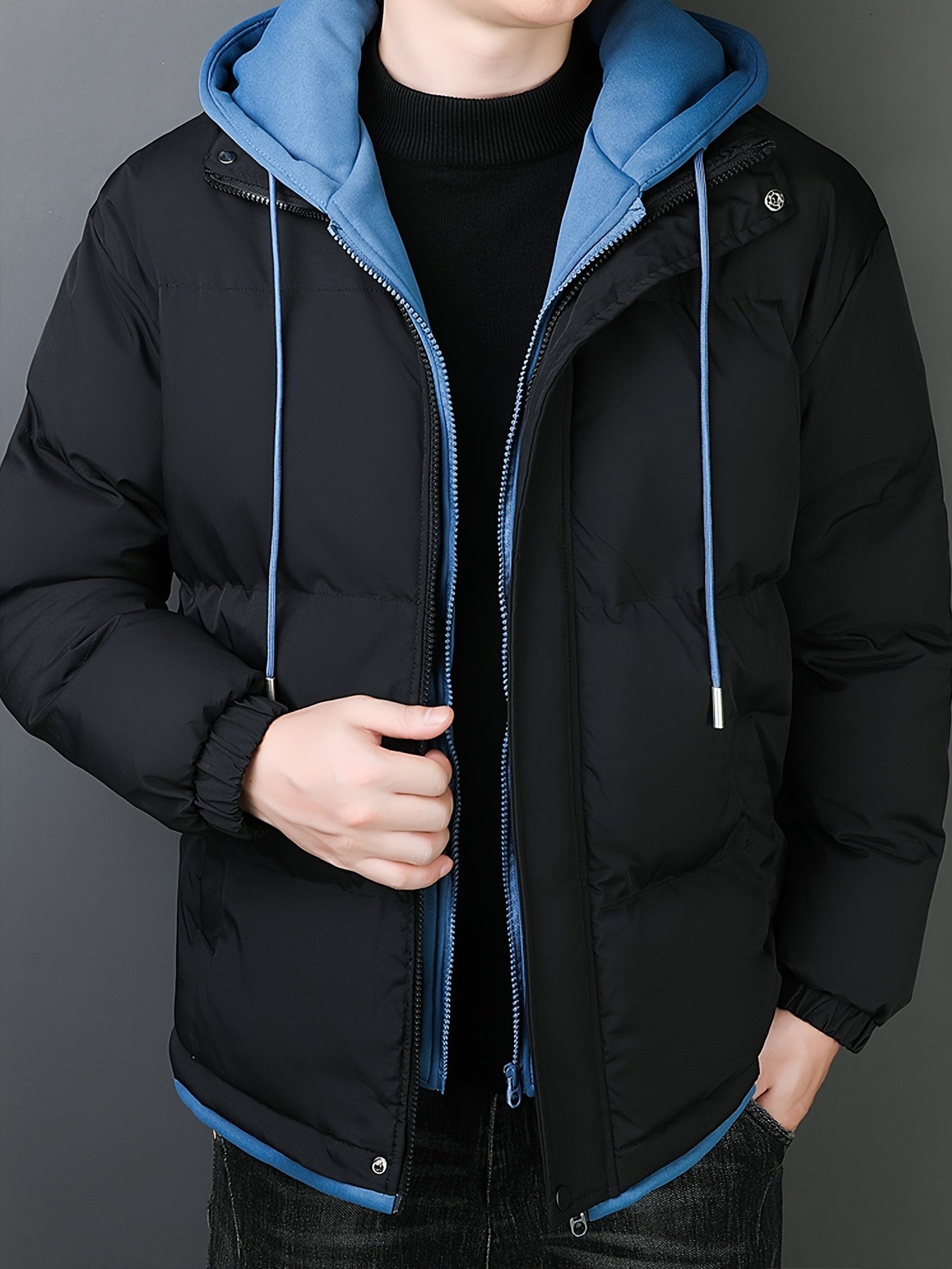 WW |  Baumwoll Kapuzen Gefälschte Doppel Gepolsterte Winterjacke Für Herren - Perfekt für Alltagskleidung