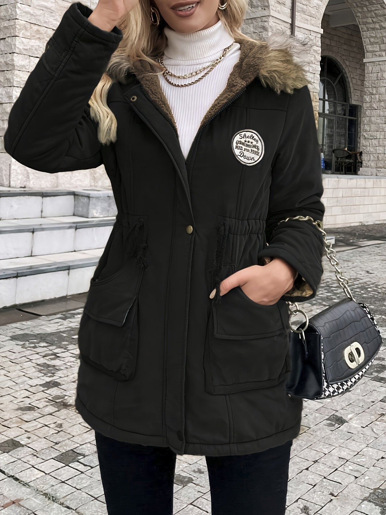WW | Winter Jacket with Faux Fur Collar - Warm Parka Jacket with Drawstring and Pockets