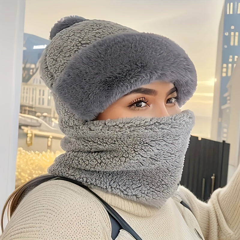 WW | Mütze & Schal Set - Weich & Warm - Mit Pompon - Für Damen