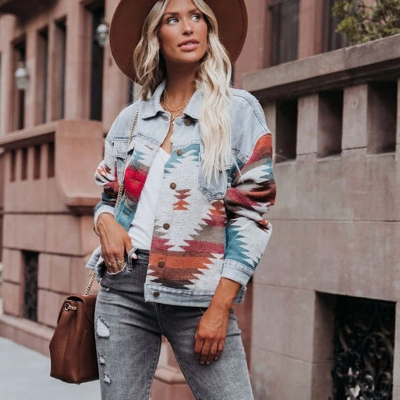 WW | Jeansjacke mit Aztekenmuster