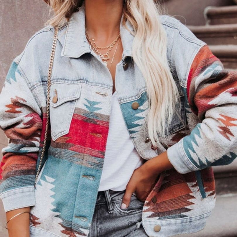 WW | Jeansjacke mit Aztekenmuster