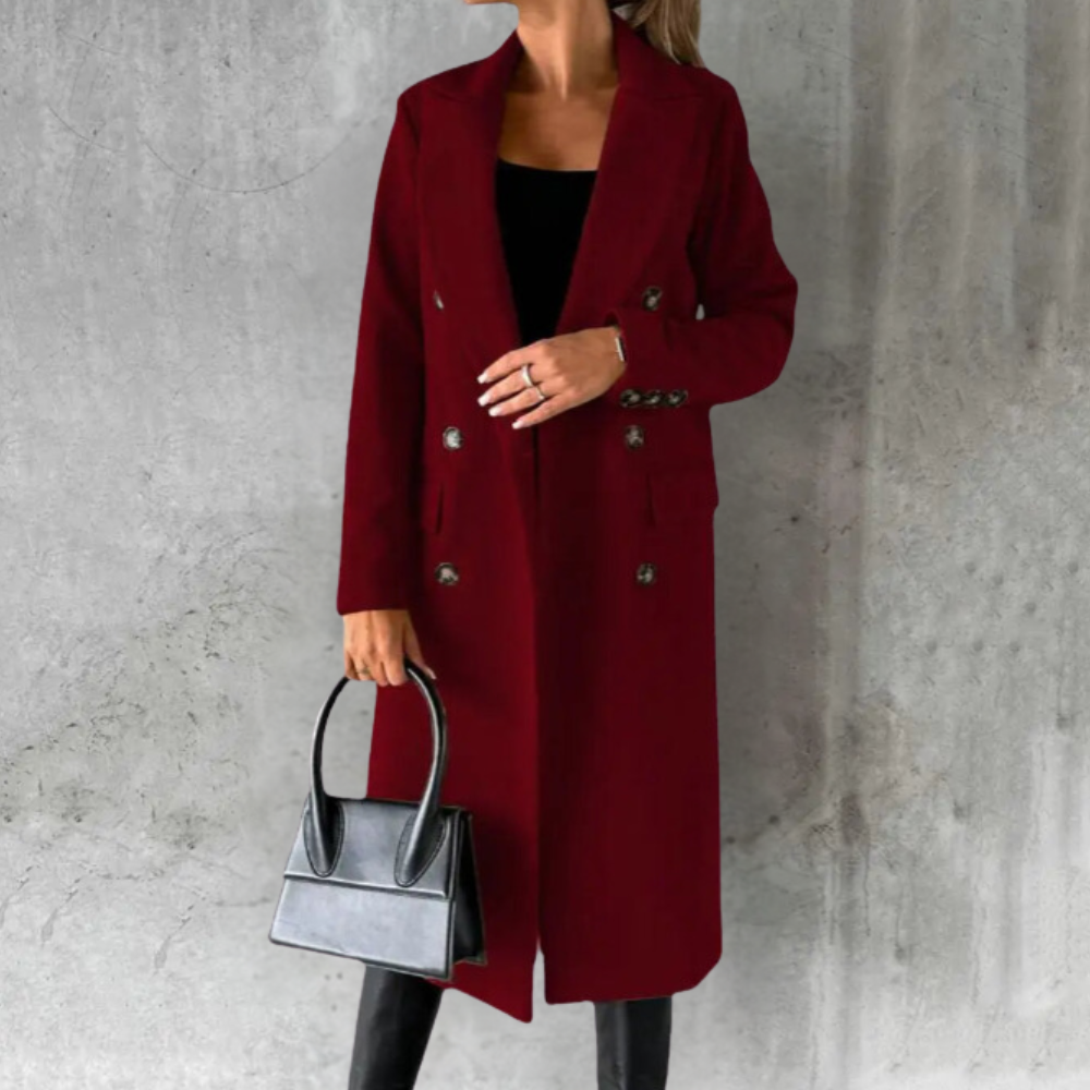 WW | Long Double-Breasted Trench Coat with Button Cuffs