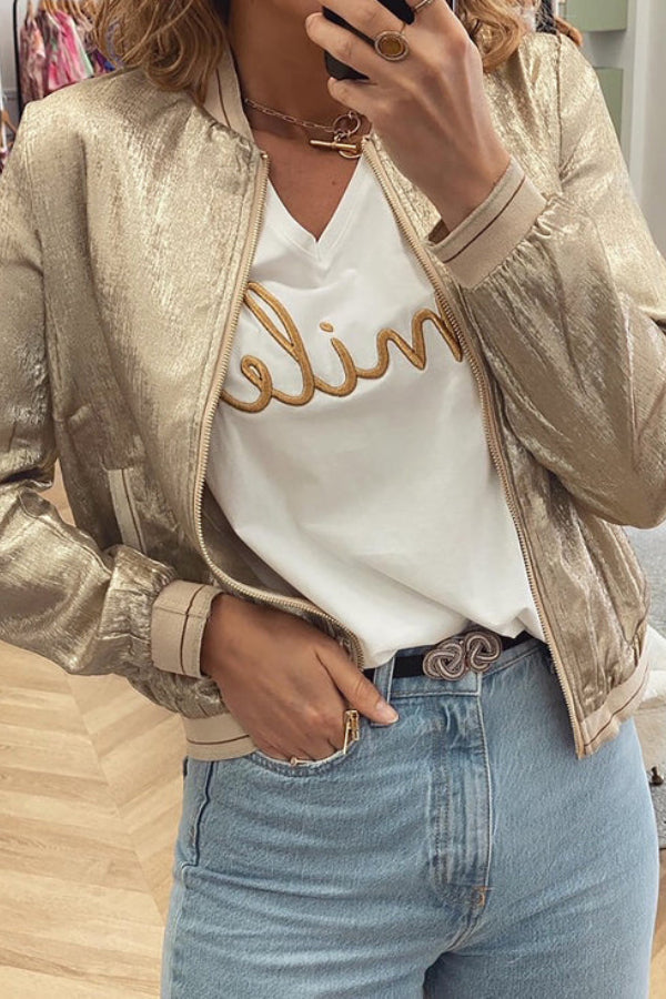WW | Khaki Metallic Reißverschluss Baseballjacke