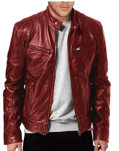 WW | Men's Hoodless Vegan Leather Casual Jacket - Suitable for Any Occasion