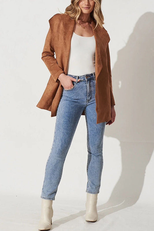 WW | Farbe Anzug Strickjacke großer Revers Wildleder langärmlige Jacke