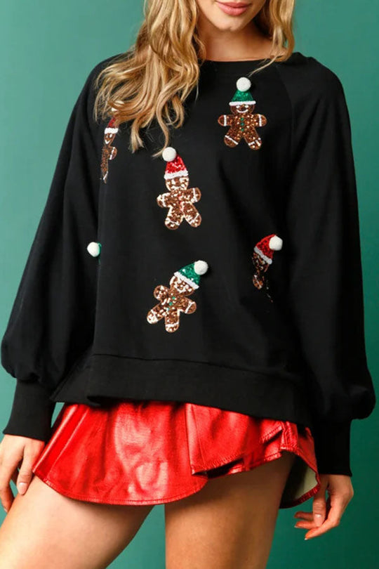 WW | Weihnachts Lebkuchenmann Pailletten Langarm Sweatshirt