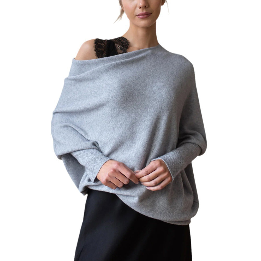 WW | Cozy oversized knit sweater with a Carmen neckline