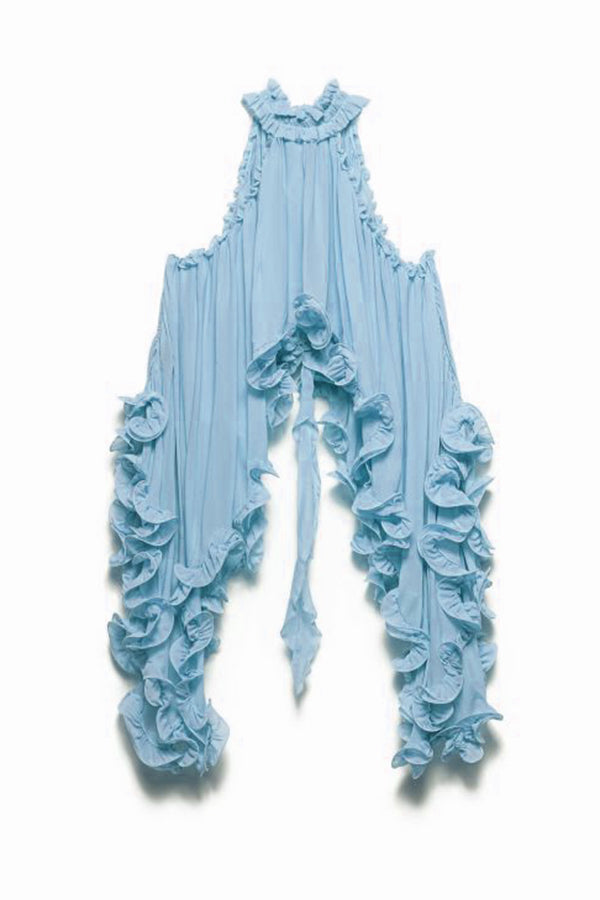 Romantic Drama – Flared top with wavy flounces and neck tie