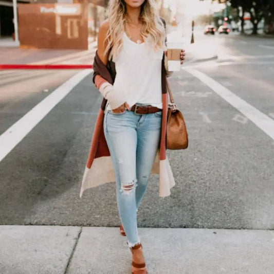 WW | Strickjacke mit Farbblock und offener Front