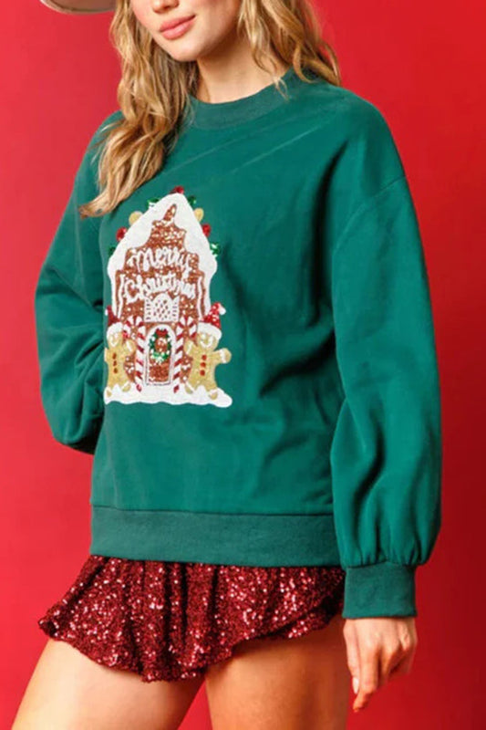 WW | Weihnachts Süßigkeitenhaus Pailletten Lässiger Lockere Pullover