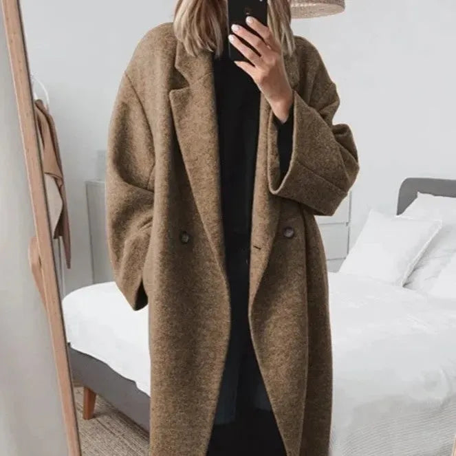 WW | Damen Notch Revers Lange Winterjacke Einreihiger Knopfverschluss