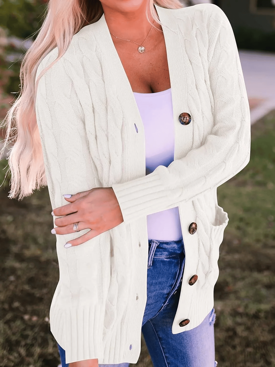 WW | Open-Front Cable-Knit Cardigan