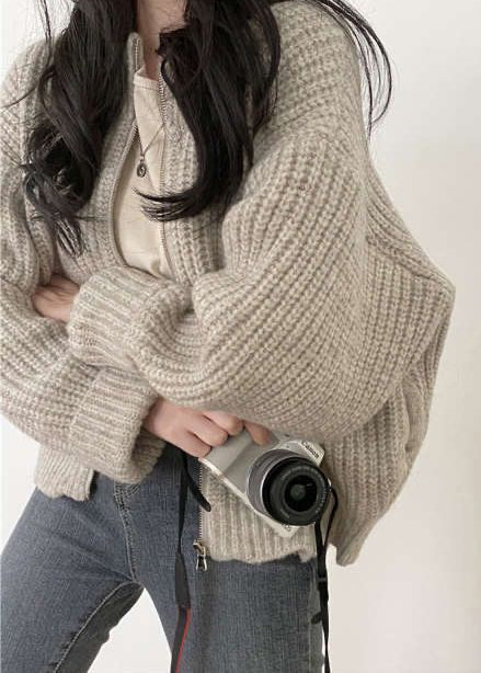 WW | Reißverschluss Chunky Strickcardigan - Oversized Rippstrickjacke