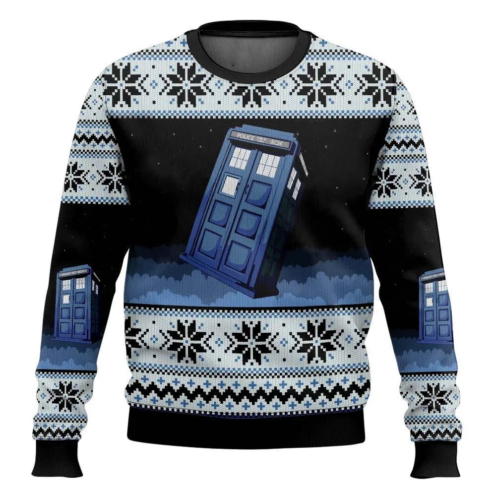 WW | 3D Weihnachts sweater - Humorvolles Tardis-Design & Warmer Komfort für die Feiertage