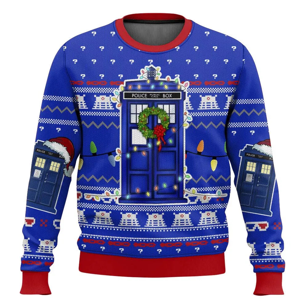 WW | 3D Weihnachts sweater - Humorvolles Tardis-Design & Warmer Komfort für die Feiertage